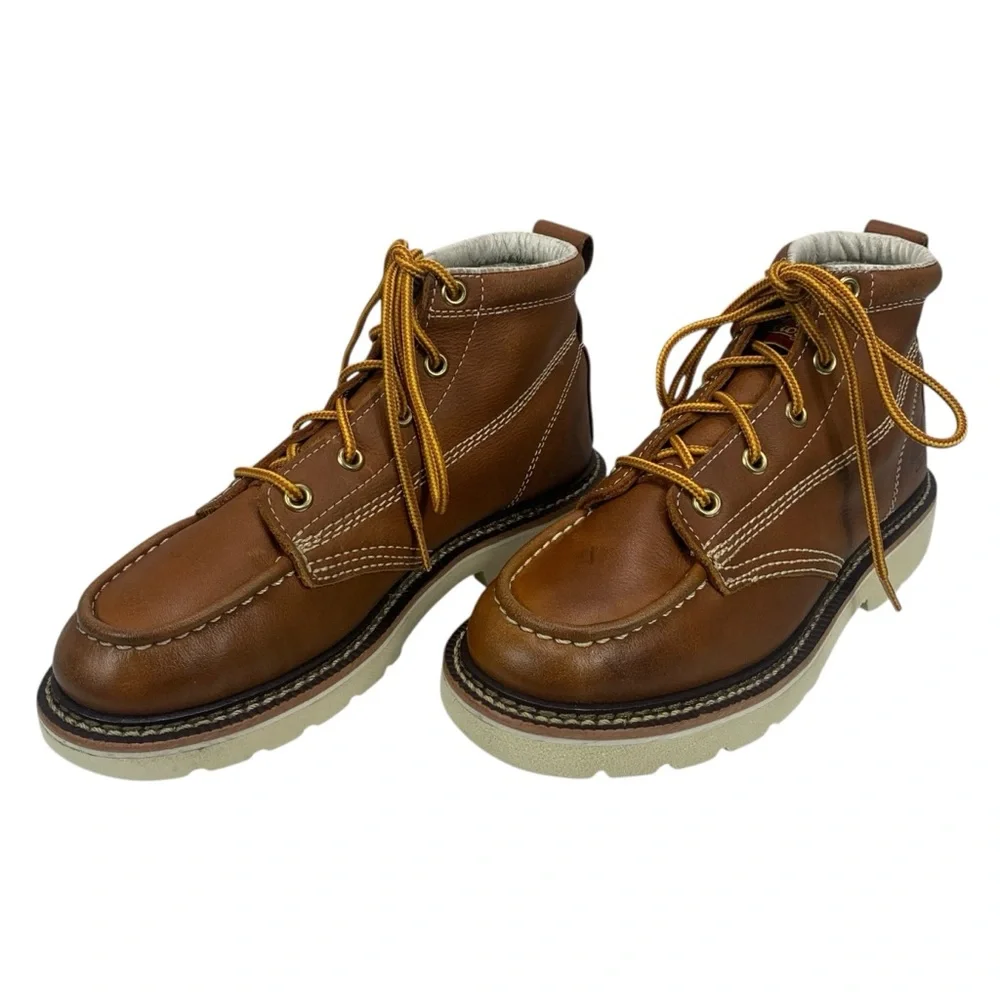 Thorogood Youth 4.5M‎ Moc Toe Leather Work Boots Brown Wedge Sole 2017
